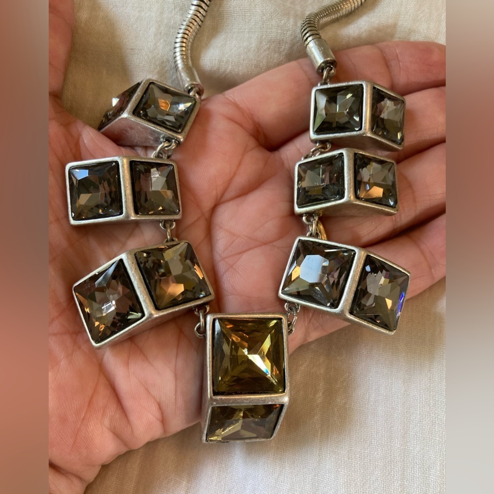 Kenneth Cole Statement Pyramid Design Jeweled Necklace‎ Smoky Stones